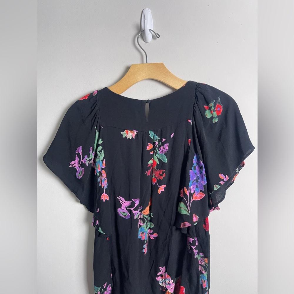 Anthropologie Maeve Prato Flutter Black Floral Blouse Womens XS - Picture 8 of 11